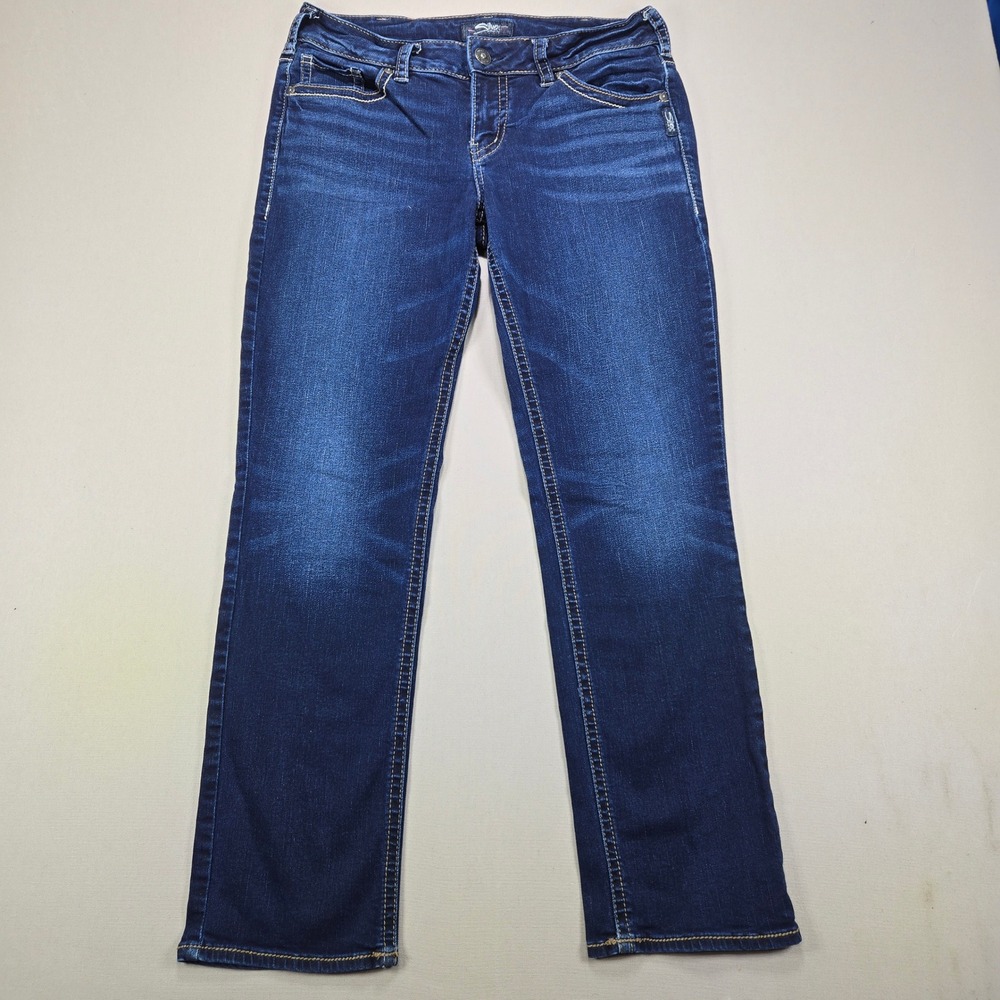 Silver Jeans Co Suki Straight Dark Wash Stretch Denim Blue Womens Size 32x30
